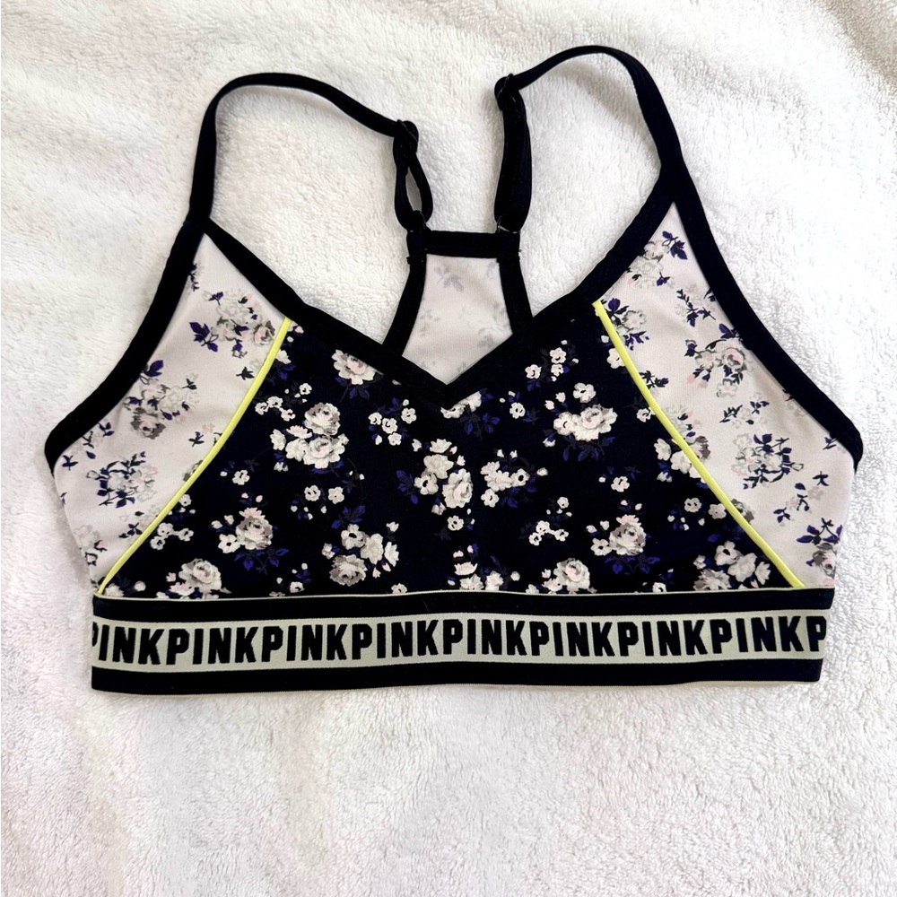 PINK Victoria's Secret Floral Sports Bra - Black and White